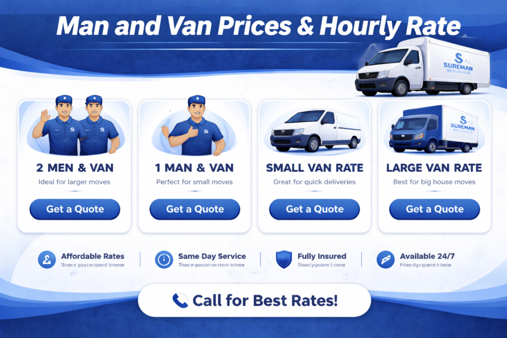 man and van Queensbury pricing hourly rate flexible professional removals