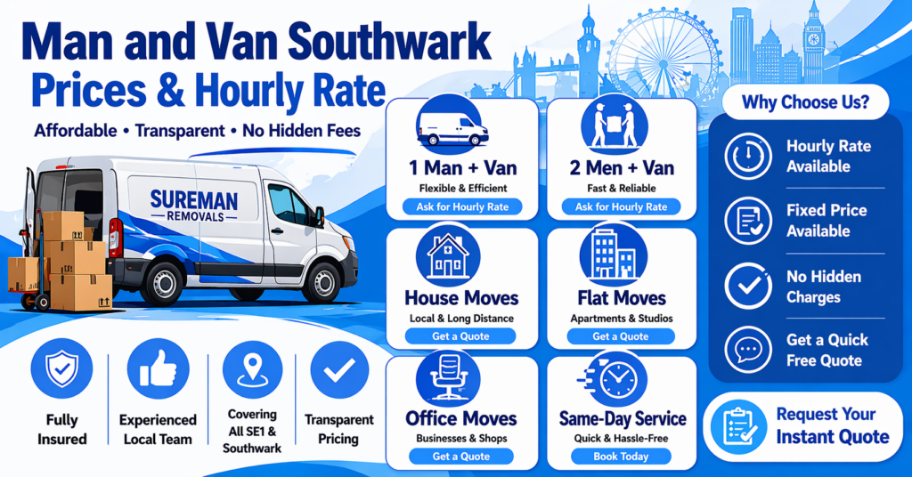 Southwark removals pricing infographic for man and van services