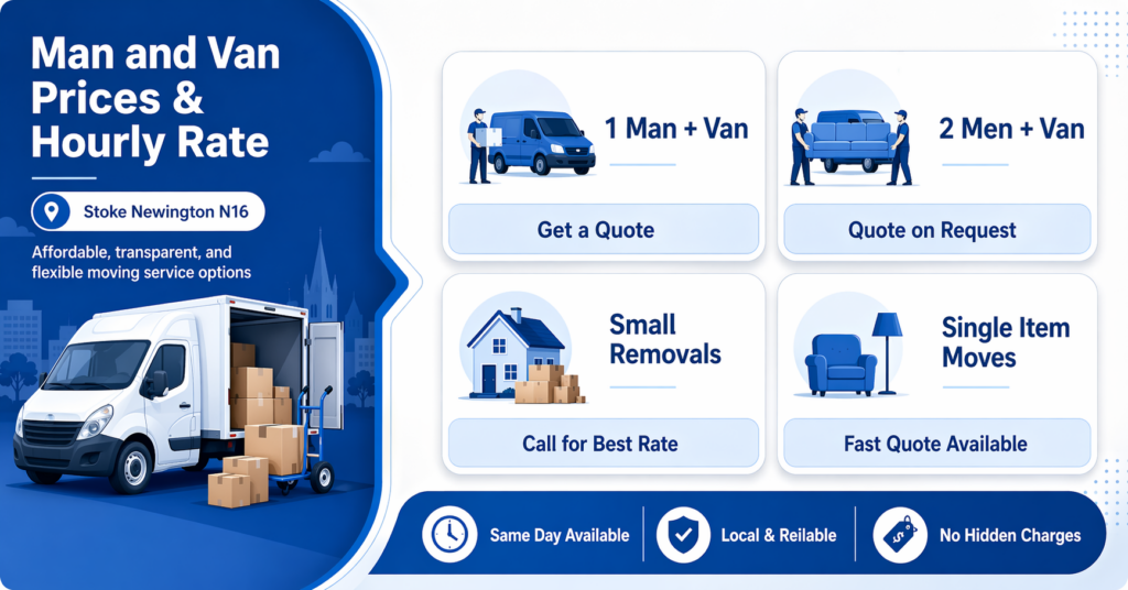 Man and van Stoke Newington prices and hourly rate infographic