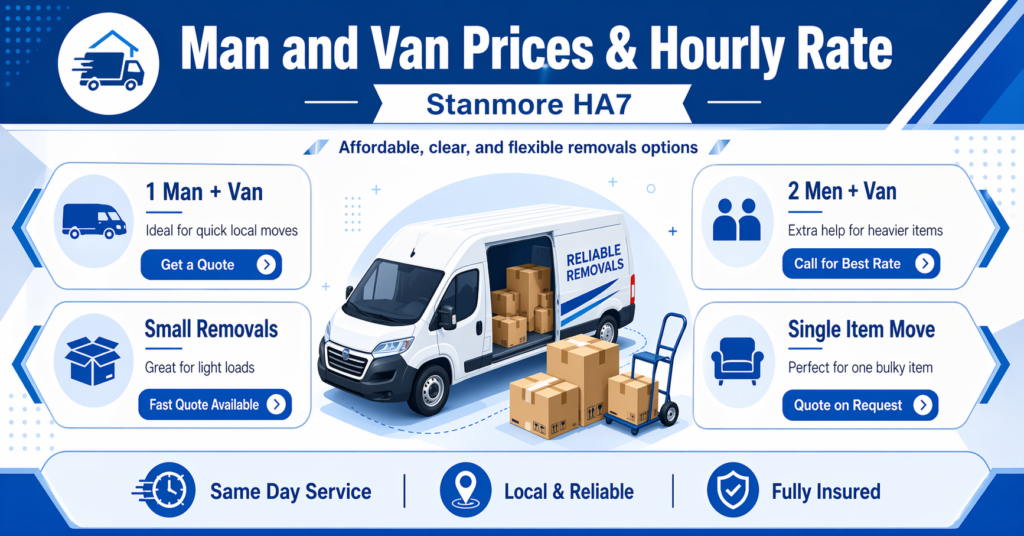Man and van Stanmore prices and hourly rate infographic