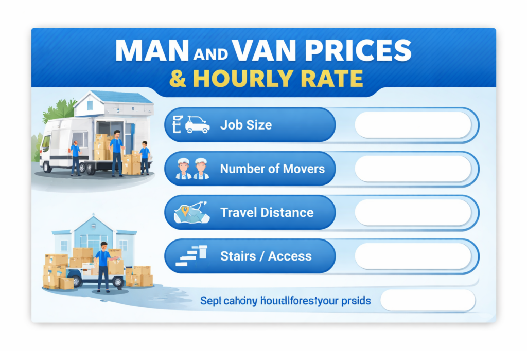 Infographic showing pricing factors for man and van Wimbledon