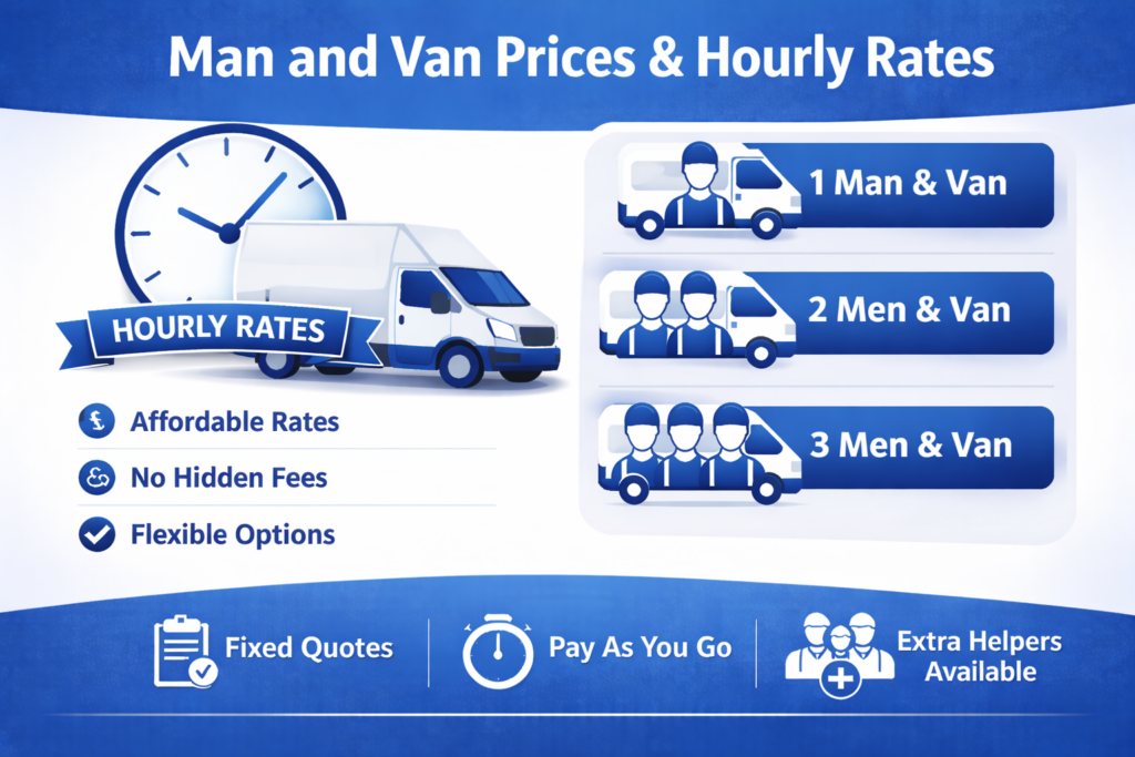 Affordable man and van Daptford pricing structure with hourly rates for removals