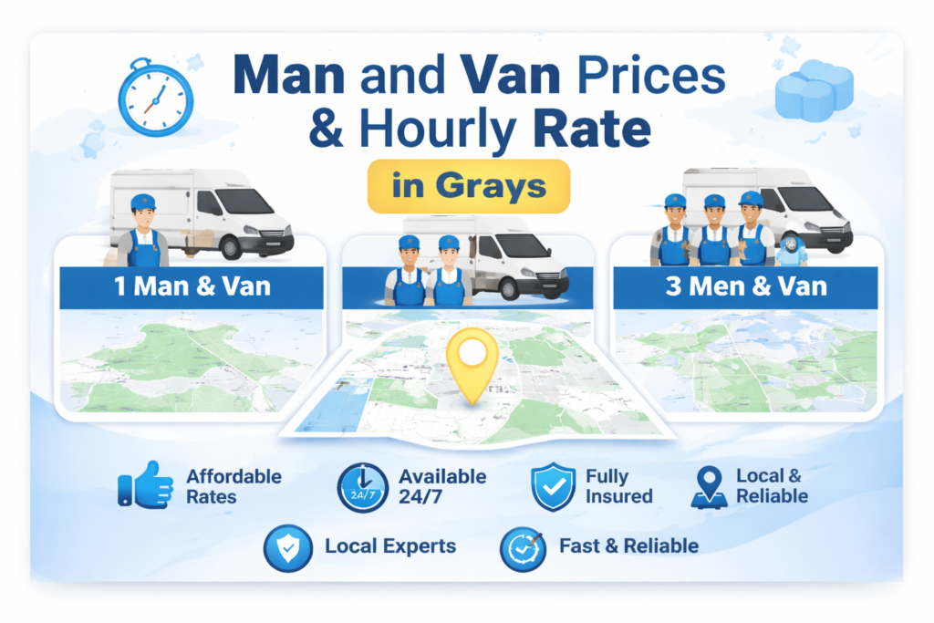Man and Van Pricing and Hourly Rate infographic in Grays - Local, Affordable, Reliable Service