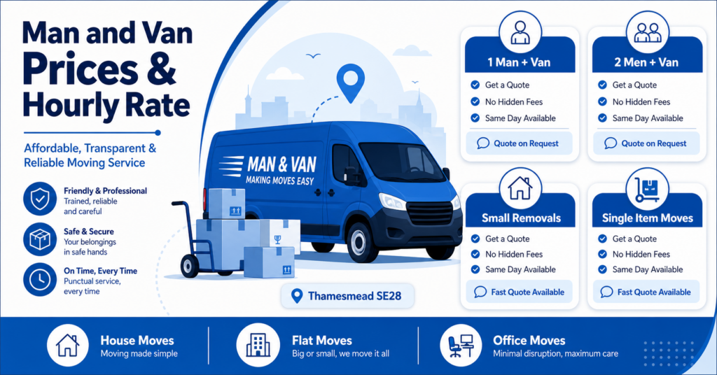 Man and van Thamesmead prices and hourly rate infographic