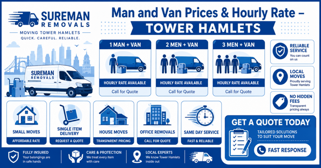 Man and Van Tower Hamlets prices and hourly rate infographic