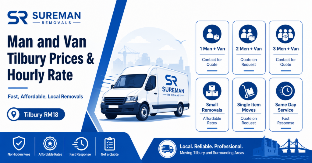 Man and van Tilbury prices and hourly rate infographic