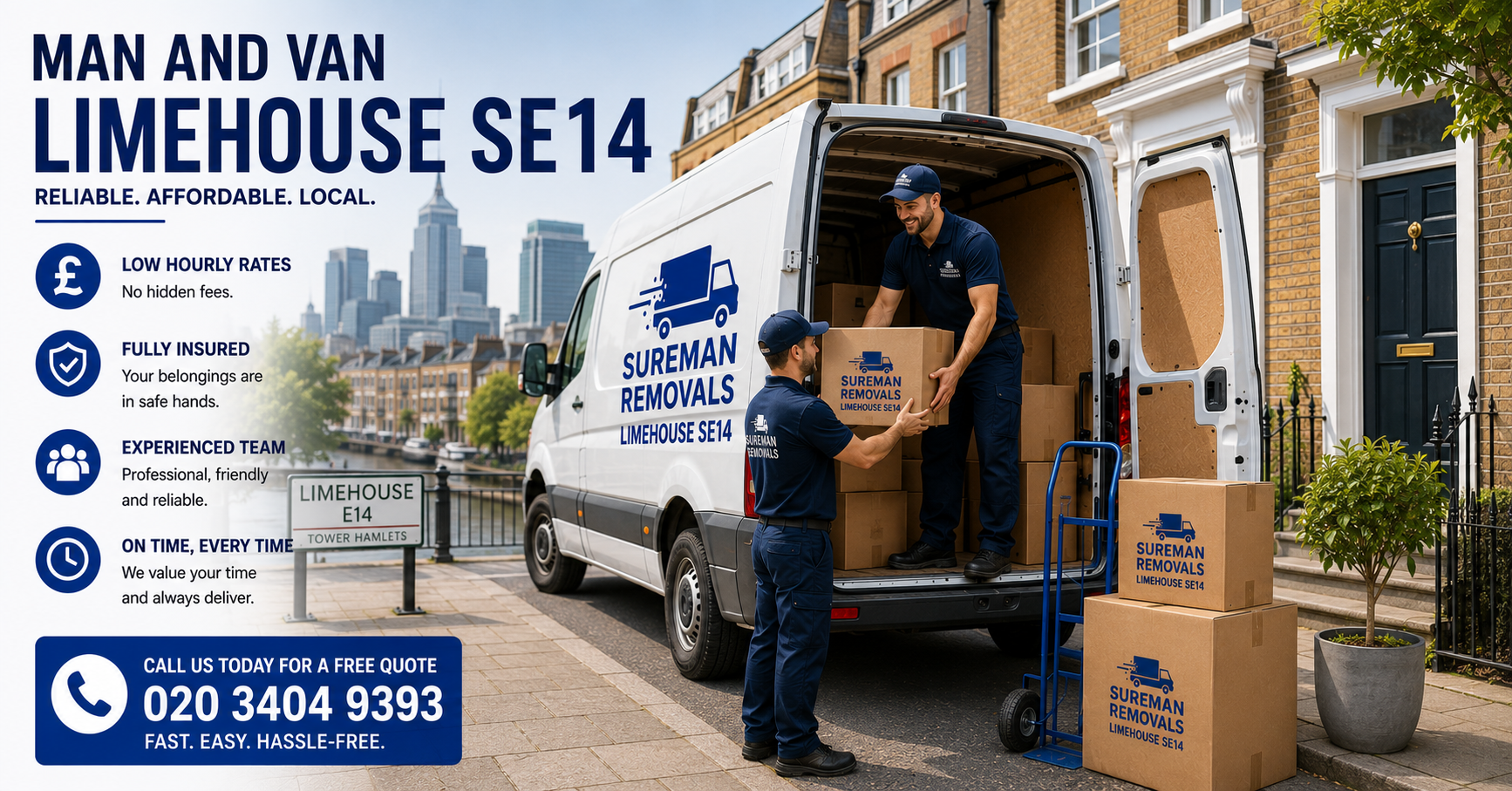 Movers unloading a van in Limehouse E14