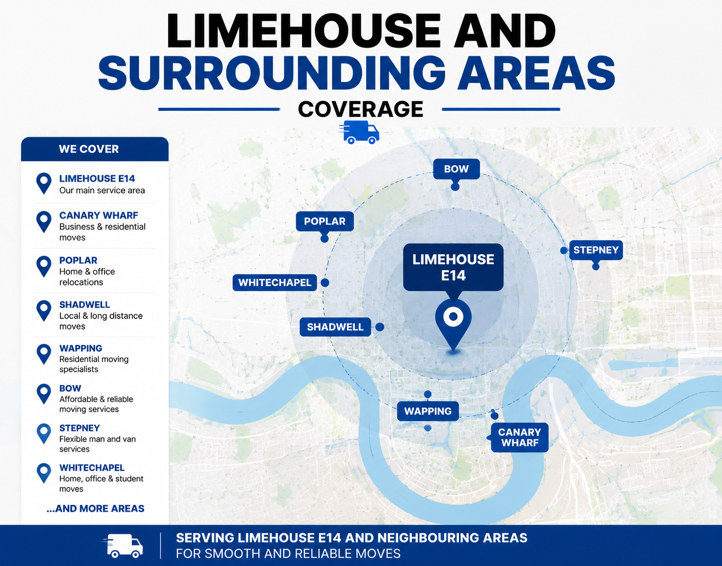 Map highlighting Limehouse E14 and nearby London areas