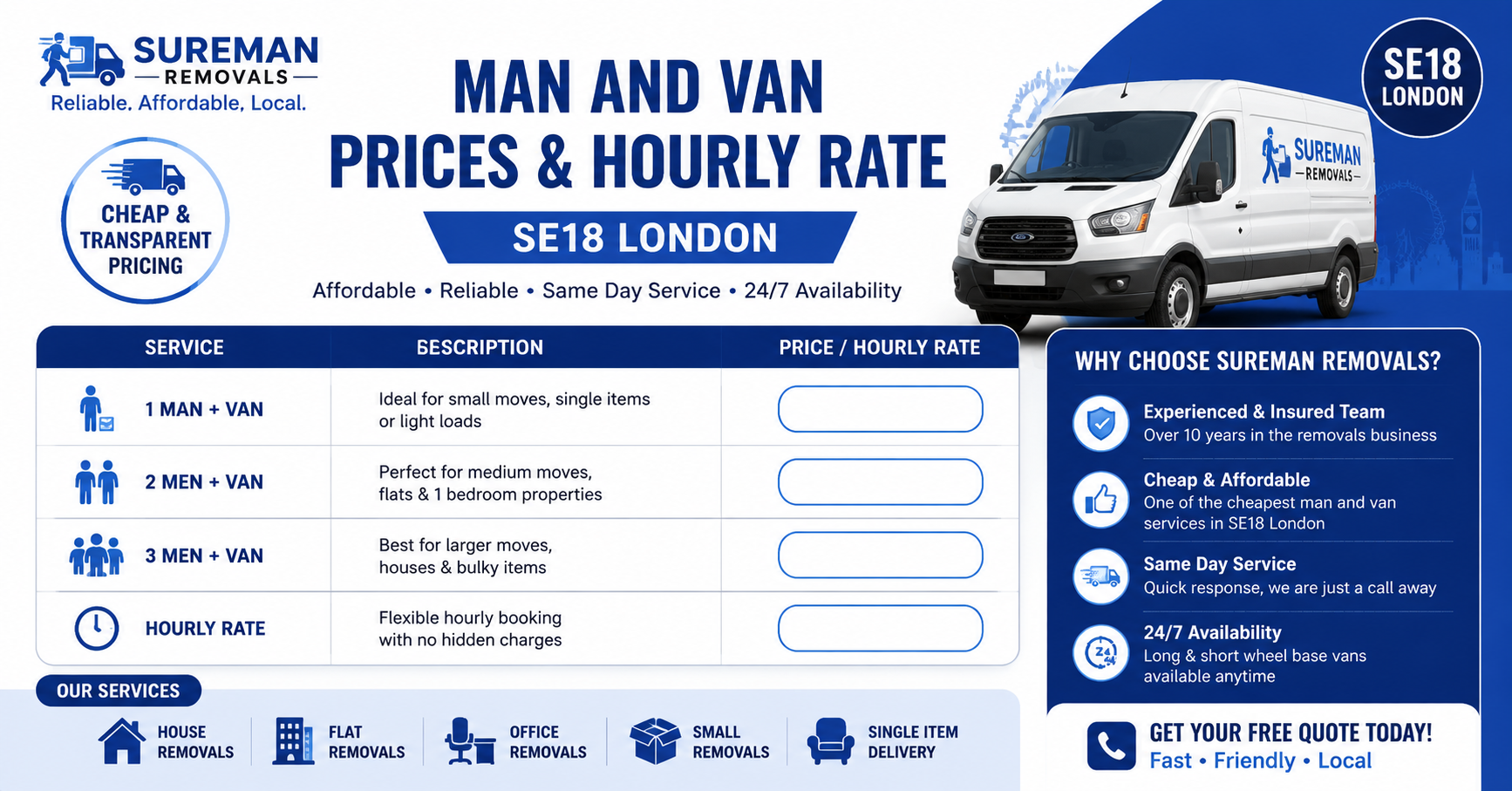 Flexible hourly rate Man and Van SE18 London service