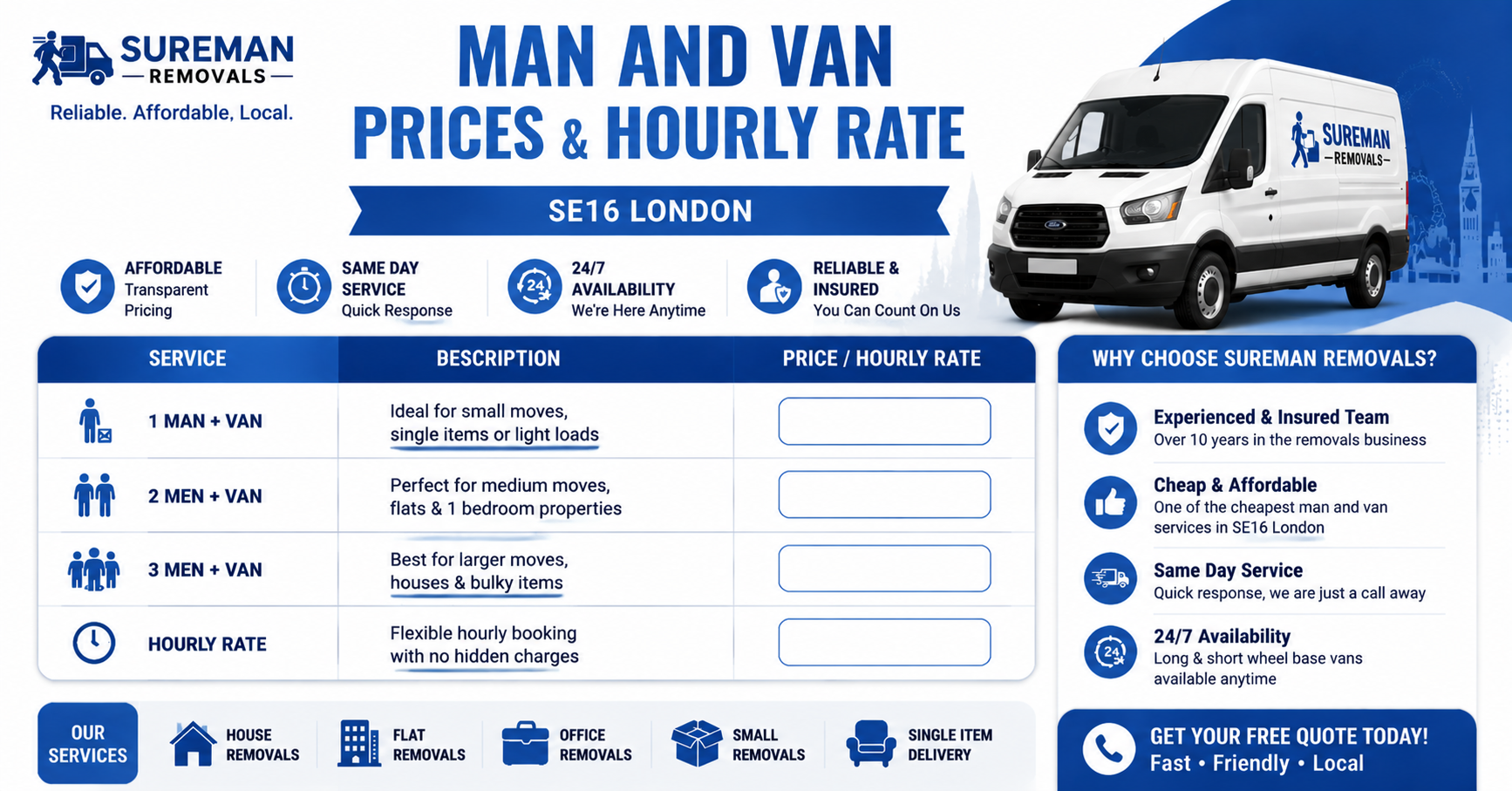 Flexible hourly rate Man and Van SE16 London service