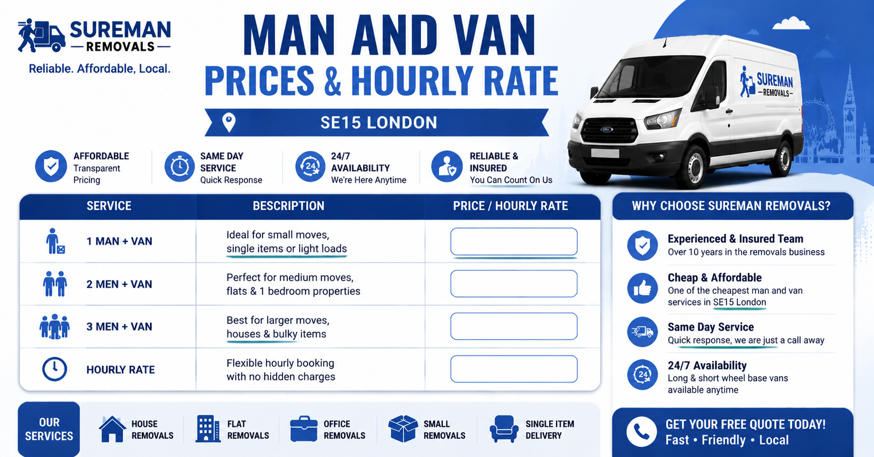 Flexible hourly rate Man and Van SE15 London service