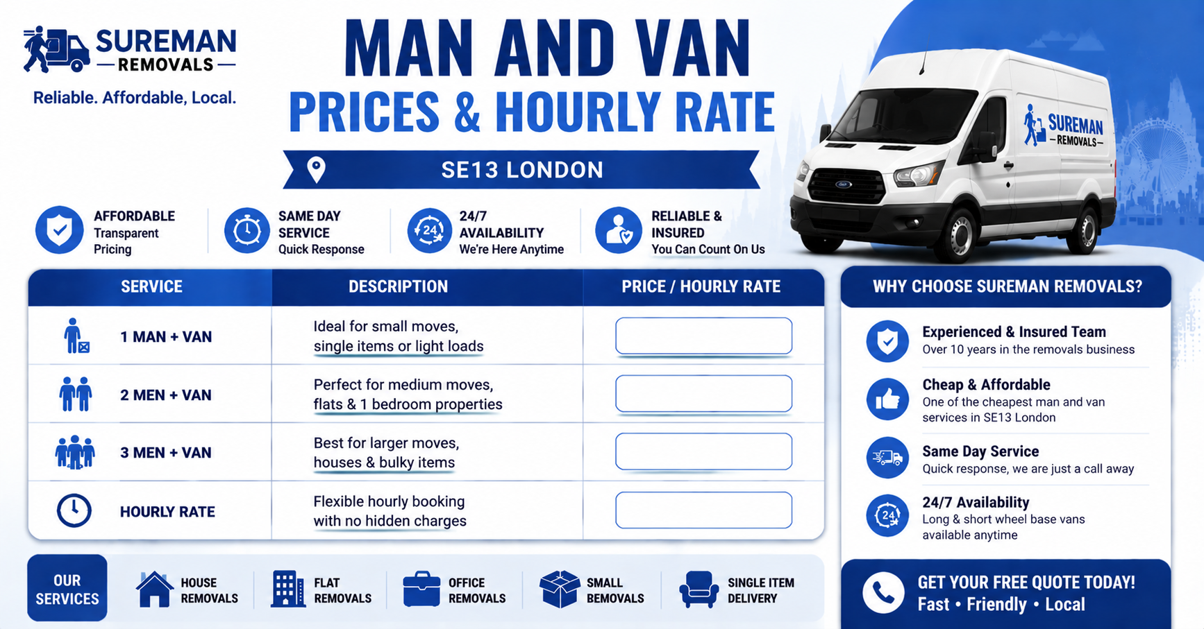 Flexible hourly rate Man and Van SE13 London service