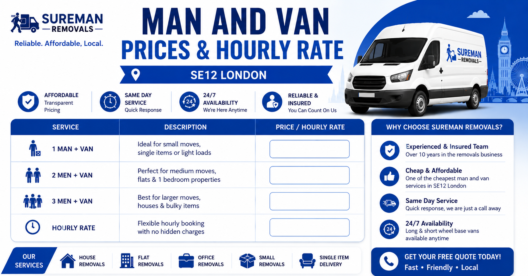 Flexible hourly rate Man and Van SE12 London service