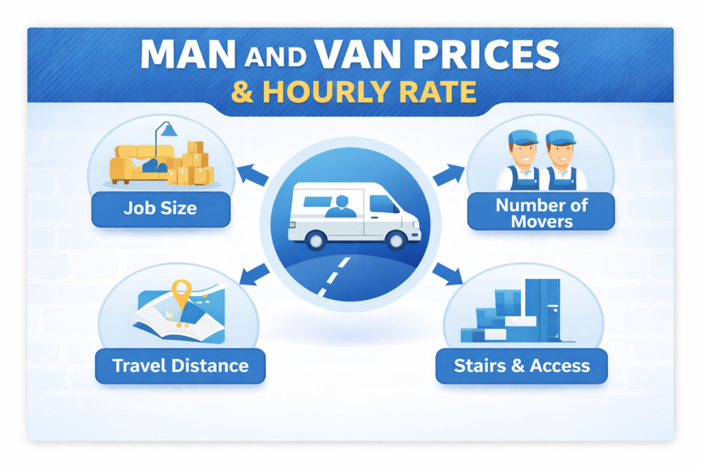 Golders Green removals infographic showing man and van services and moving solutions
