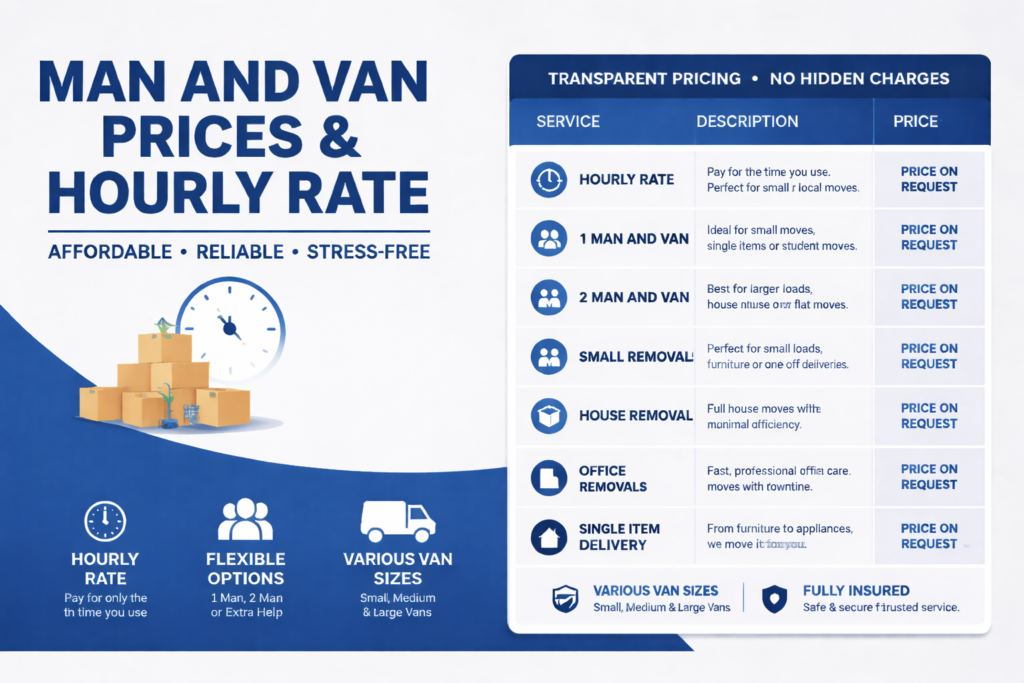 Fulham removals infographic showing man and van services and moving options