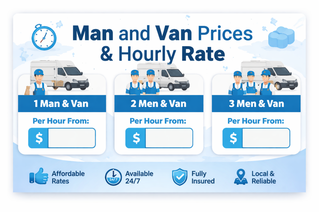Finsbury removals infographic showing man and van services and moving solutions