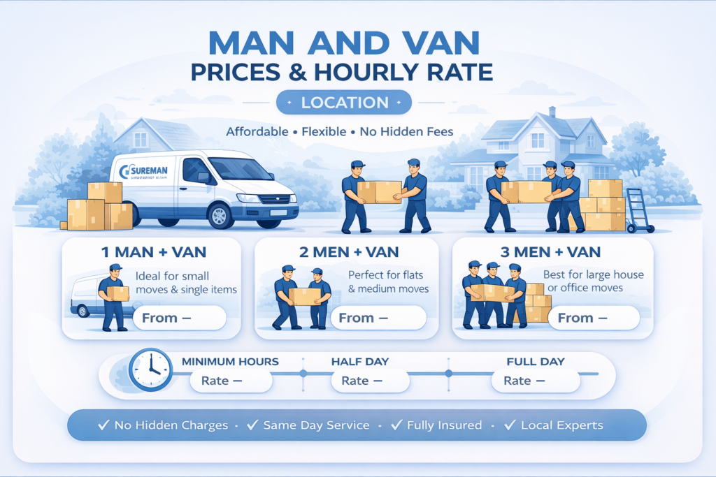 Infographic showing Ealing W13 man and van services and removal options