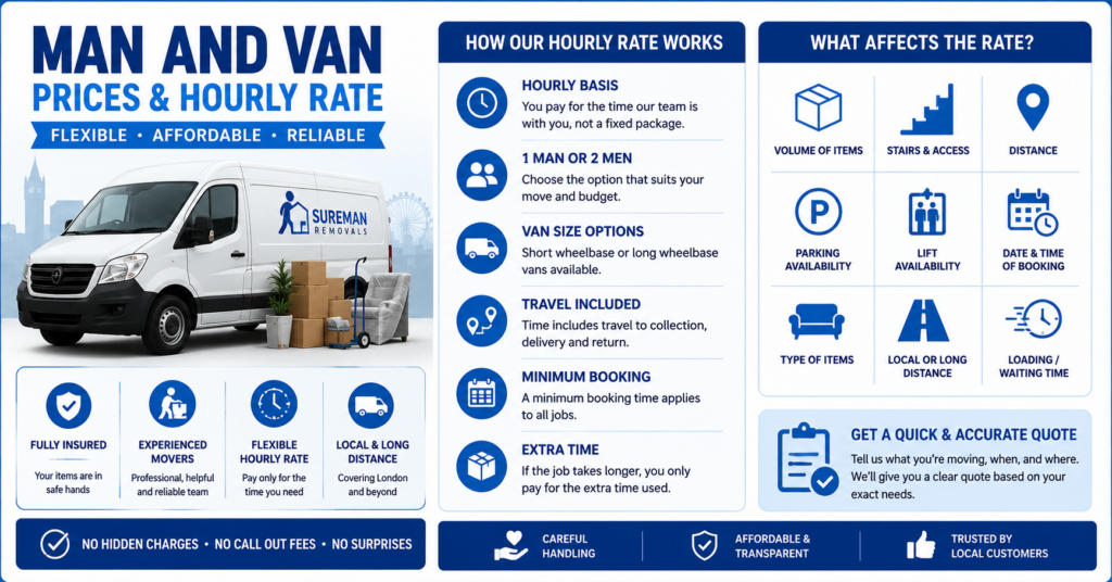 Removal Van Bermondsey infographic showing cheap man and van services