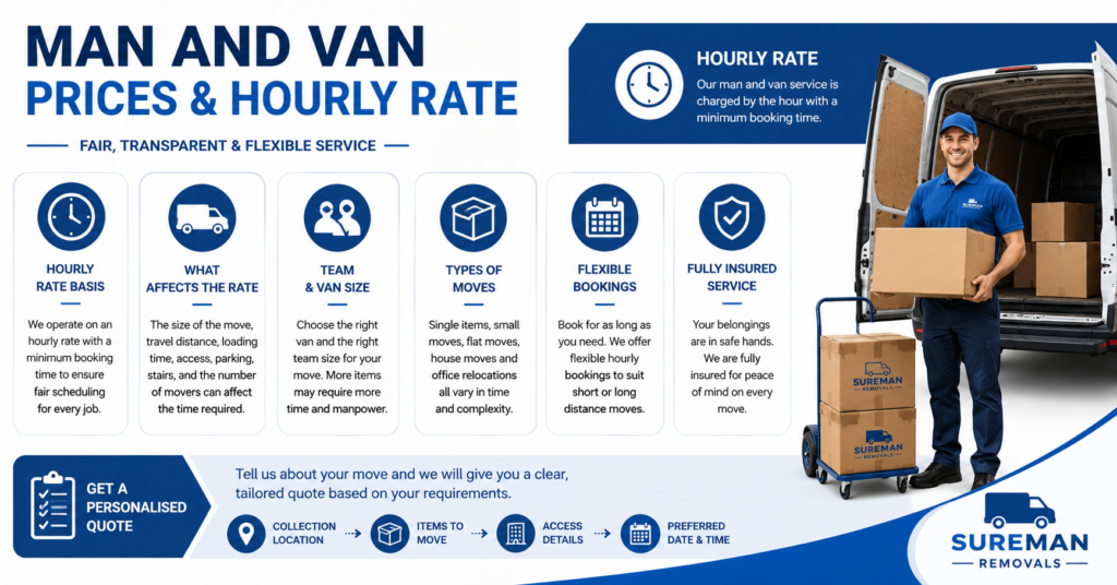 Man and van Bounds Green prices and hourly rate service guide infographic