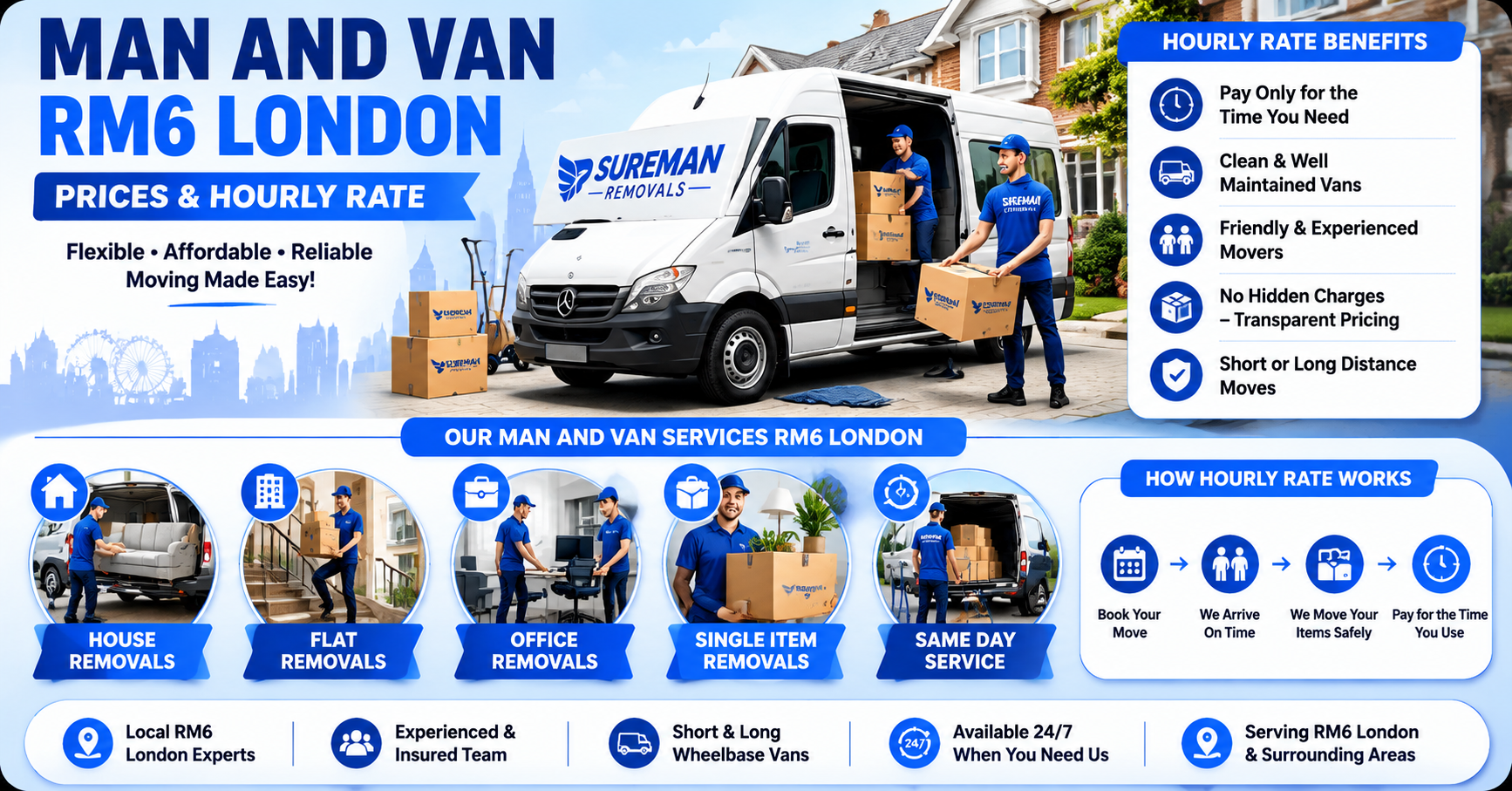 Flexible hourly rate man and van RM6 London service