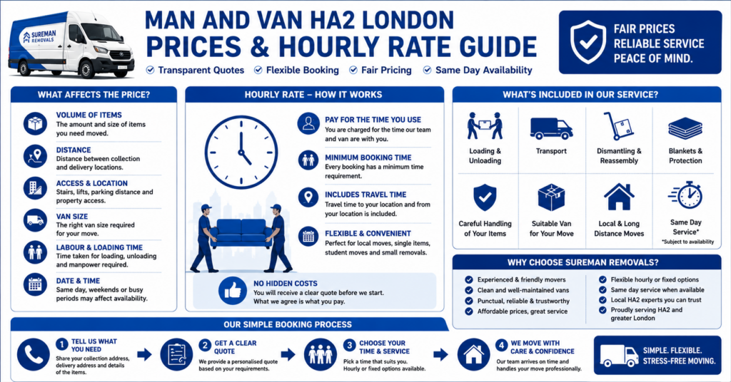 Man and Van HA2 London prices and hourly rate infographic