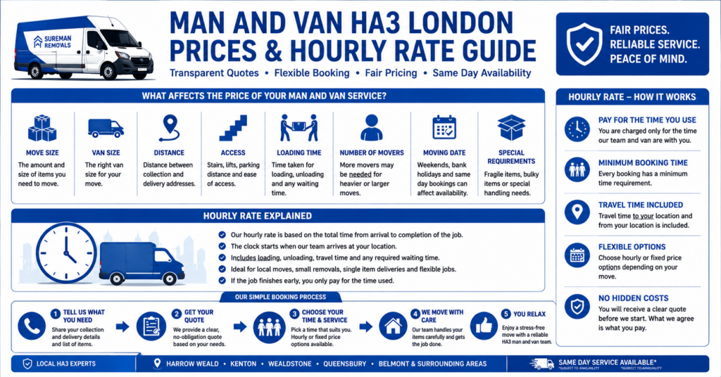 Man and Van HA3 London prices and hourly rate infographic
