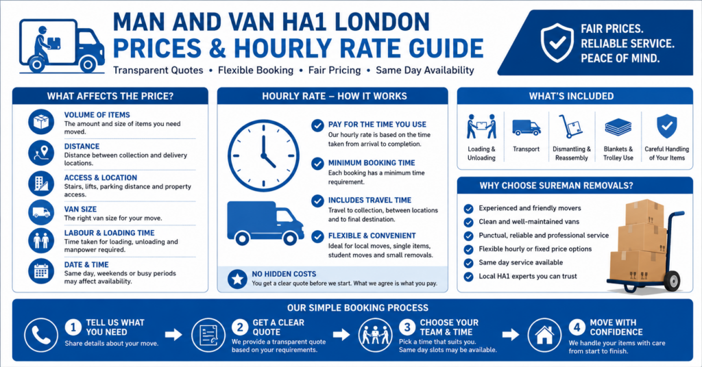 Man and Van HA1 London prices and hourly rate infographic