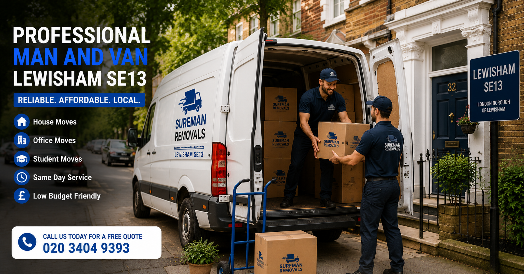 Movers unloading a van in Lewisham SE13