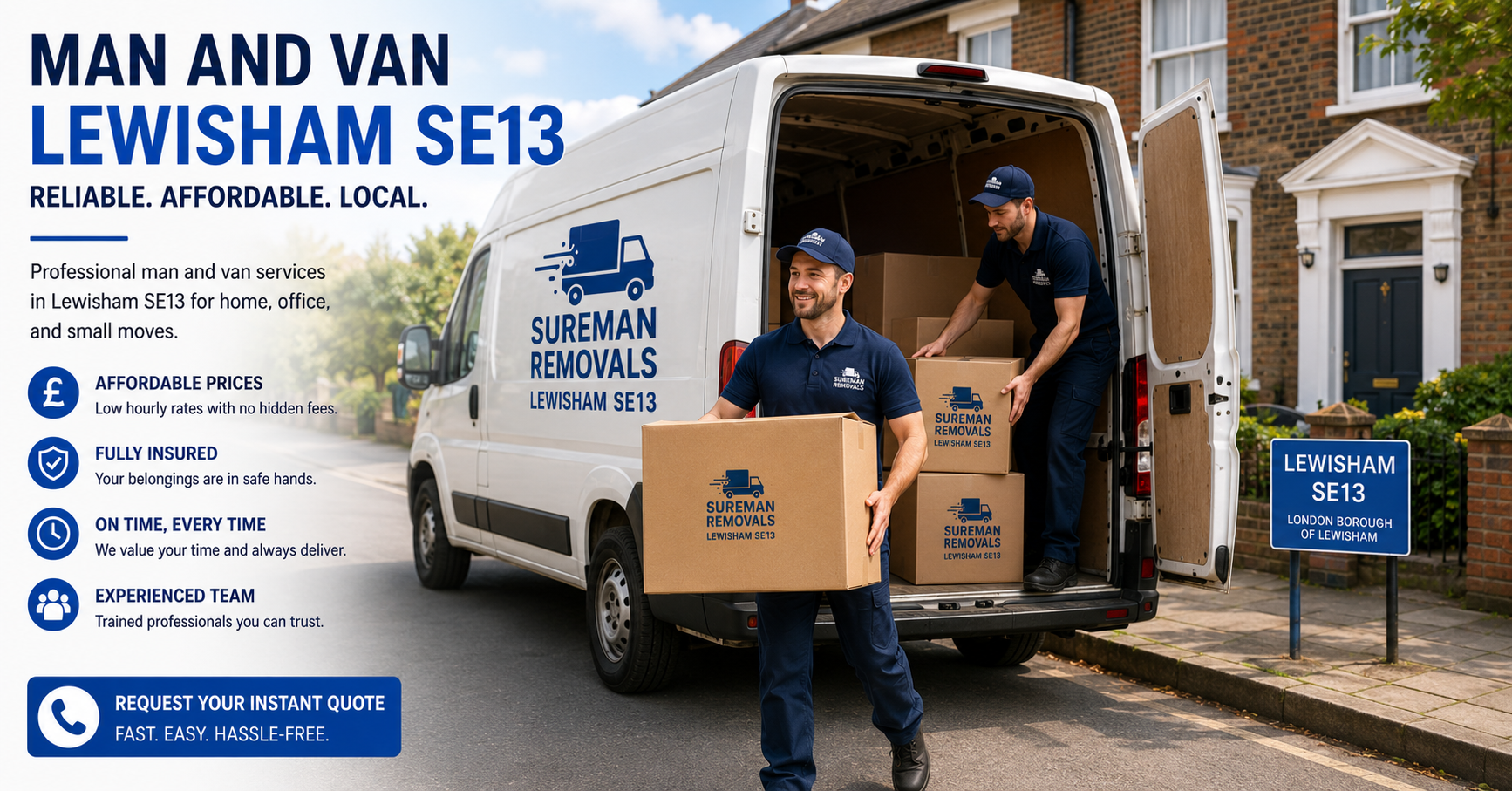 Movers unloading a van in Lewisham SE13