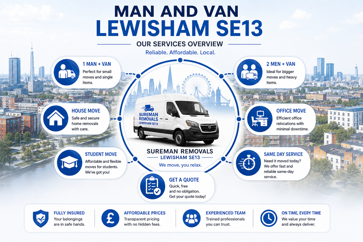 Infographic showing moving services offered in Lewisham SE13