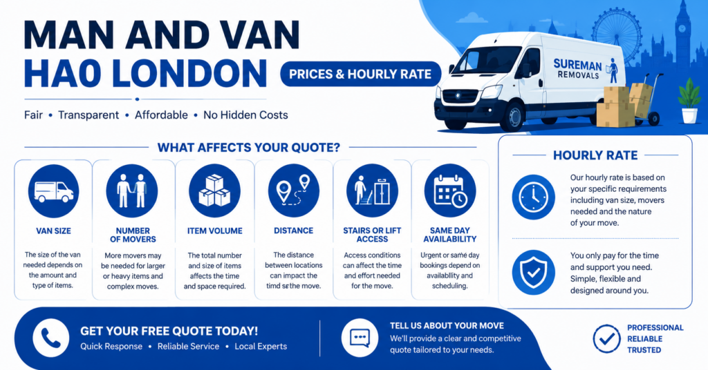 Professional man and van HA0 London removals team helping with a local home move