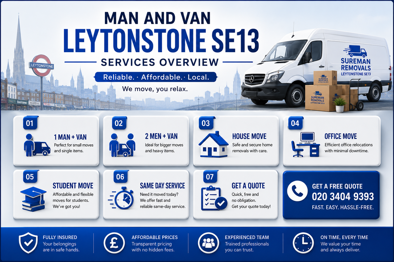 Infographic showing moving services in Leytonstone SE13