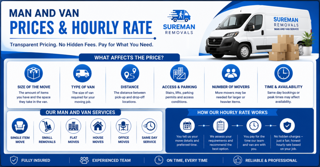 Man and Van WD17 London prices and hourly rate infographic for moving services