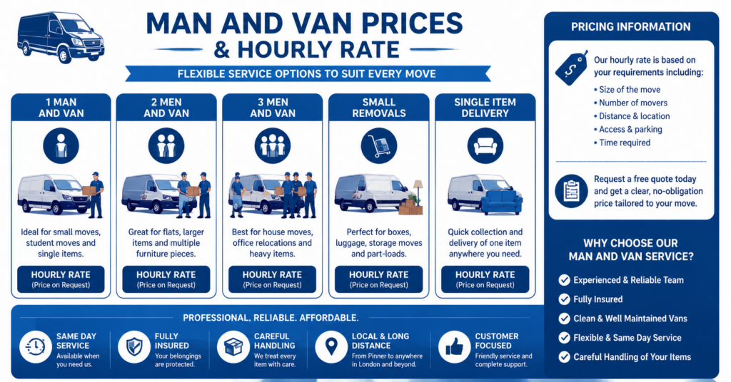 Man and van Pinner prices and hourly rate guide