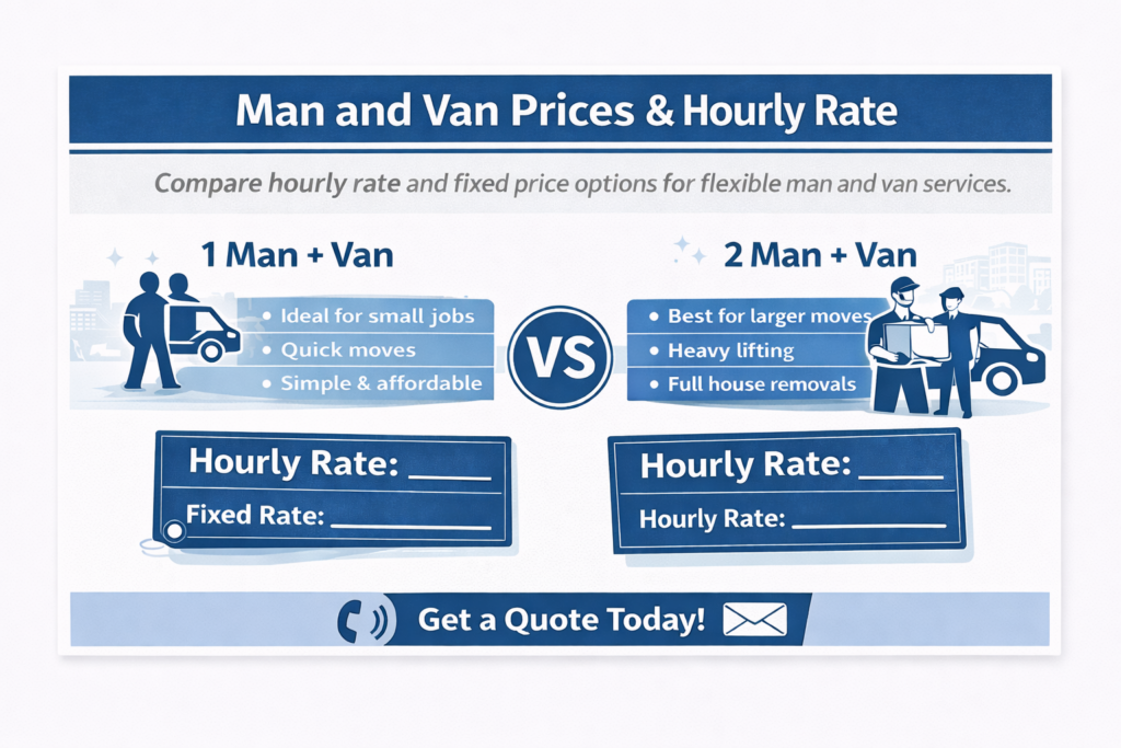 Infographic showing man and van Daptford SE8 hourly rates