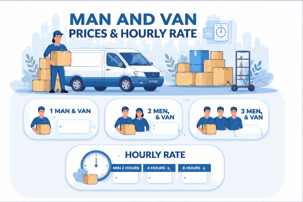 Infographic displaying man and van services and hourly rates in Cockfosters