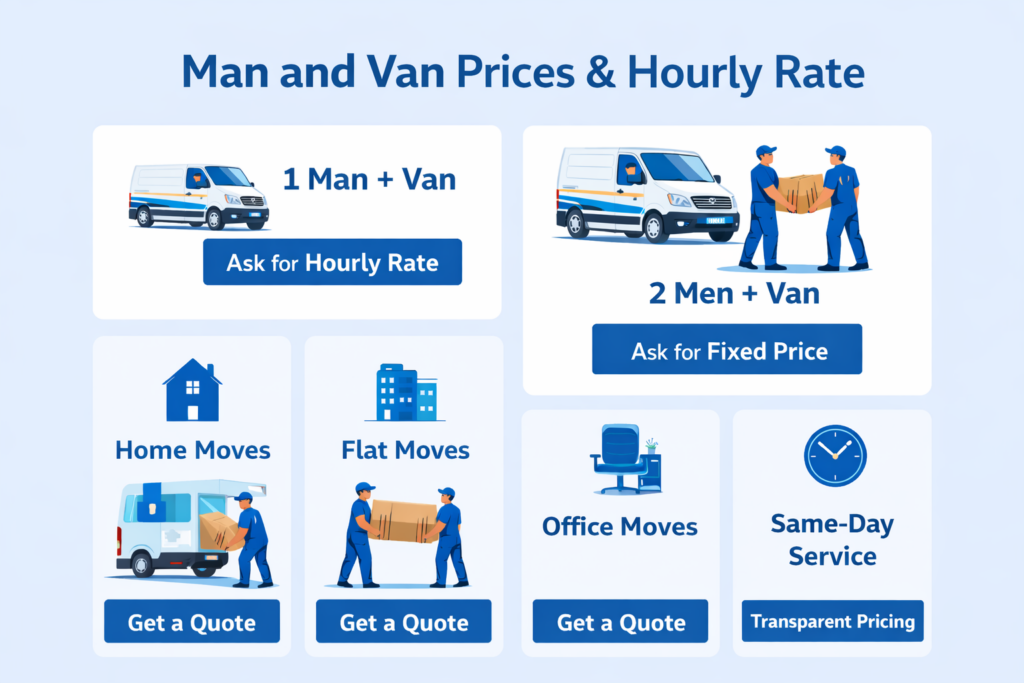 Infographic showing man and van hourly rates in SE19