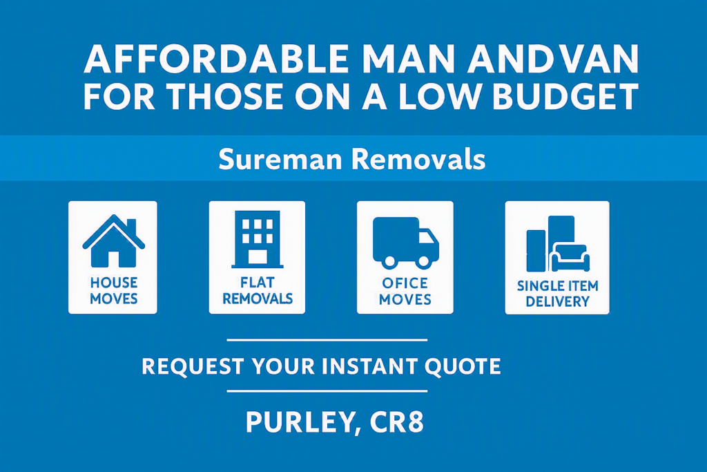 Man and van Purley prices and hourly rate infographic for house moves, flat moves, and small removals