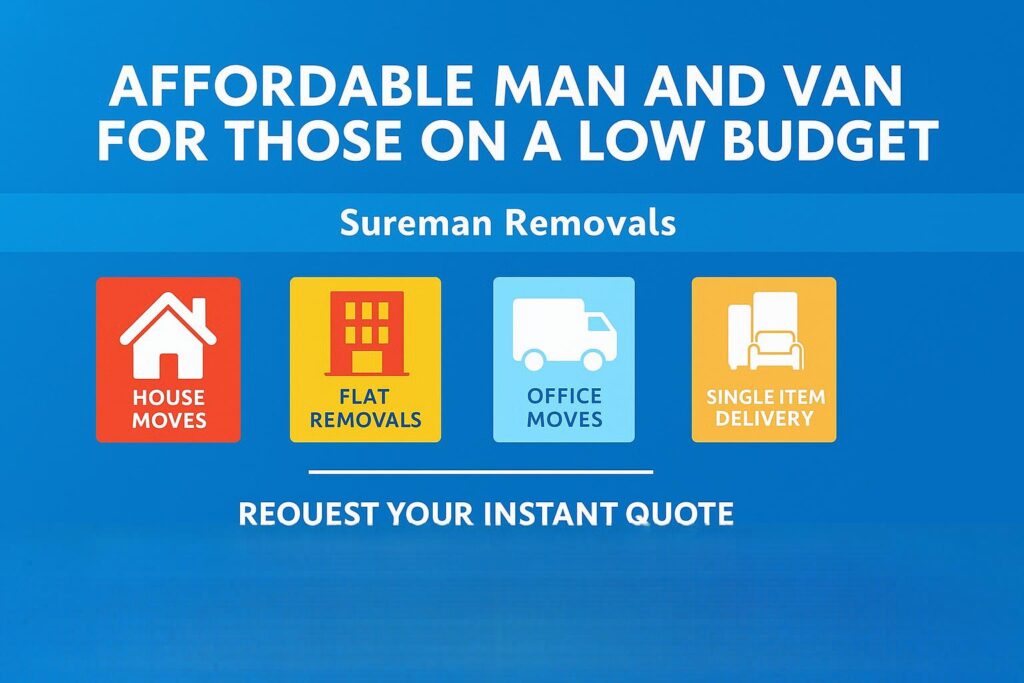 Man and van prices and hourly rate infographic for house moves, flat moves, and small removals