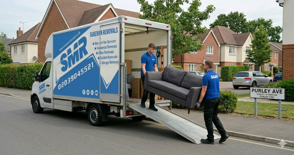 Sureman Removals team loading boxes into a van for a man and van move in Osterley TW7