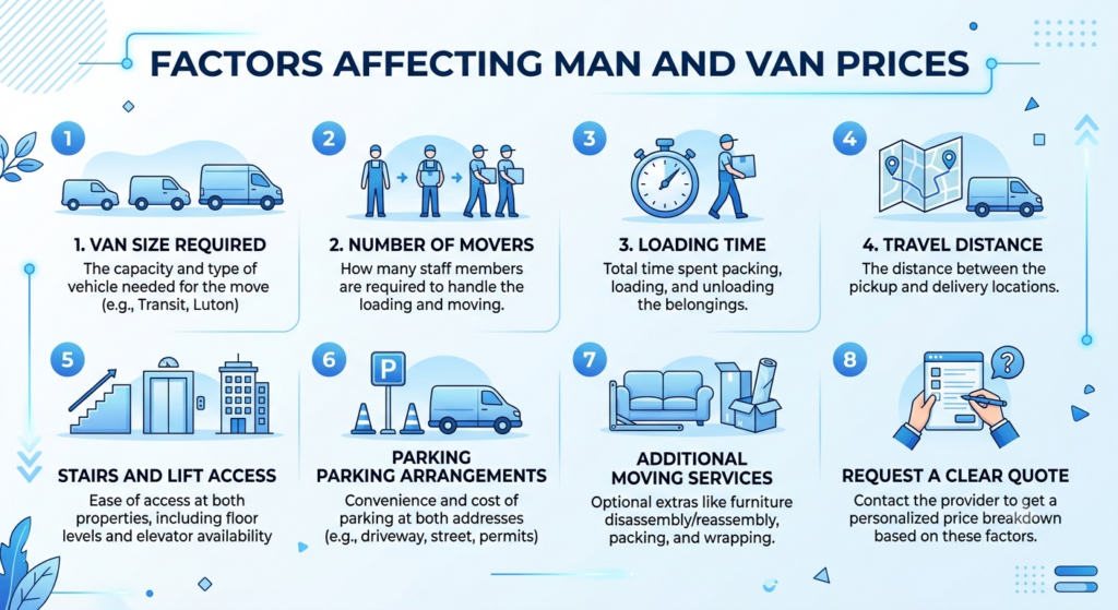 Man and van Parsons Green prices and hourly rate factors infographic