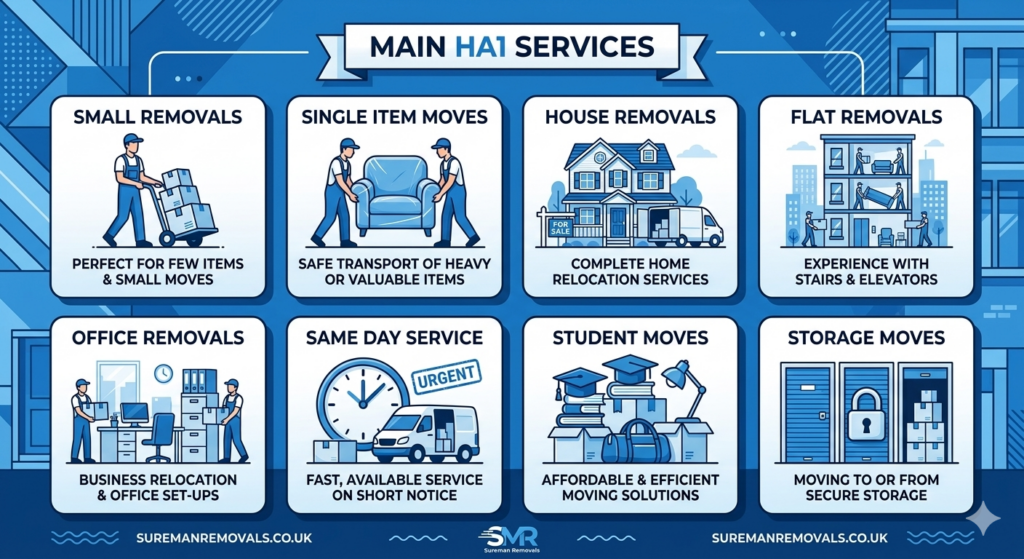Infographic showing Man and Van HA1 London services