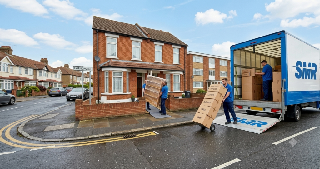 Professional man with van unloading boxes in New Cross SE14