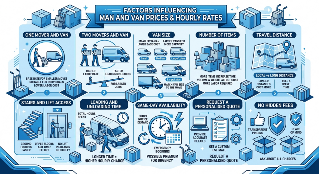 Man and van Palmers Green N13 prices and hourly rate factors infographic