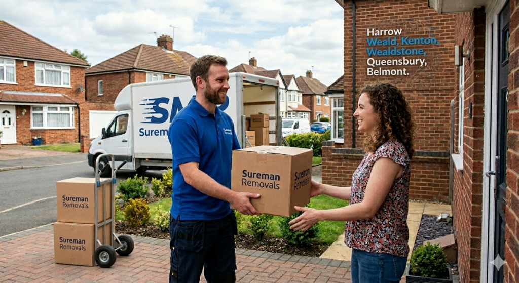 Trusted HA3 man and van movers helping a customer with boxes