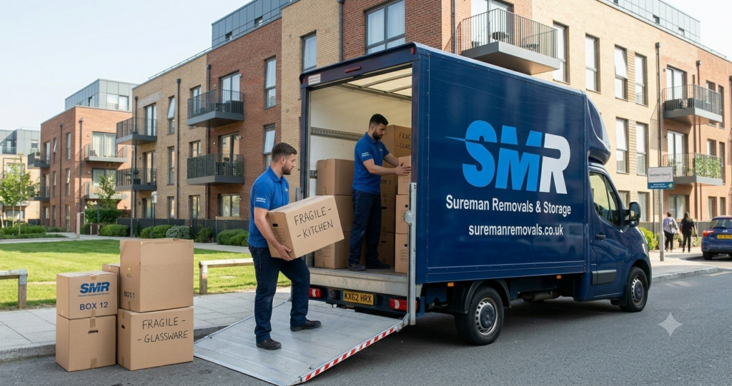 Professional man and van service in Newham E12 loading furniture into van for house move
