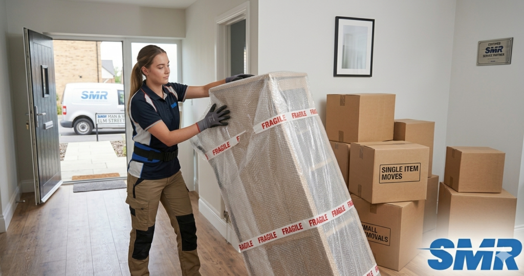 Flat and office removals Northolt movers carrying packed boxes and office items