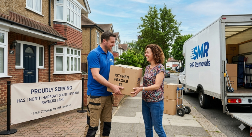 Trusted HA2 movers helping a customer with boxes
