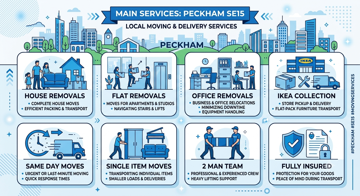 Same day man and van Peckham SE15 team moving office boxes and furniture