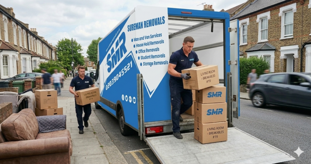 Man and Van Peckham SE15 movers loading boxes into a removal van
